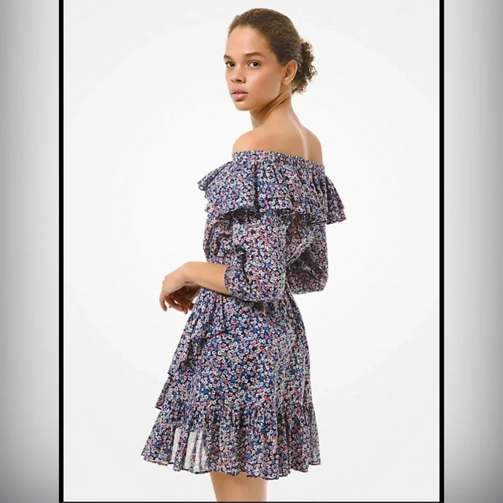 ! Nwt MICHAEL Michael Kors Bare Shoulder Belted Dress sz M